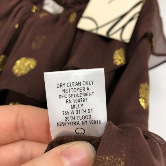 NWT Milly New York Brown silk metallic gold polka dot ruffle multi-tie tank top - Picture 7 of 16